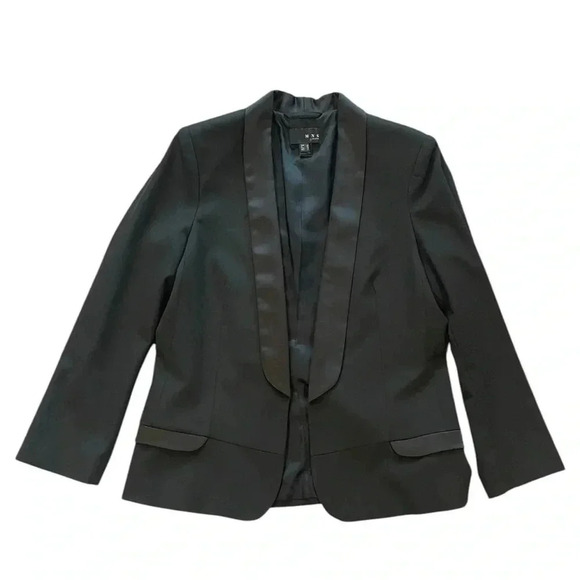 MNG by Mango Black Tuxedo Blazer, Satin Lapels, Lined, Size US 8/M - Picture 3 of 12